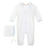 Wholesale Knit Pearl Blue  Baby Boy Baptism Outfit With Bonnet