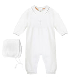 Wholesale Knit Pearl Silver Cross Baby Boy Christening Outfit with Bonnet