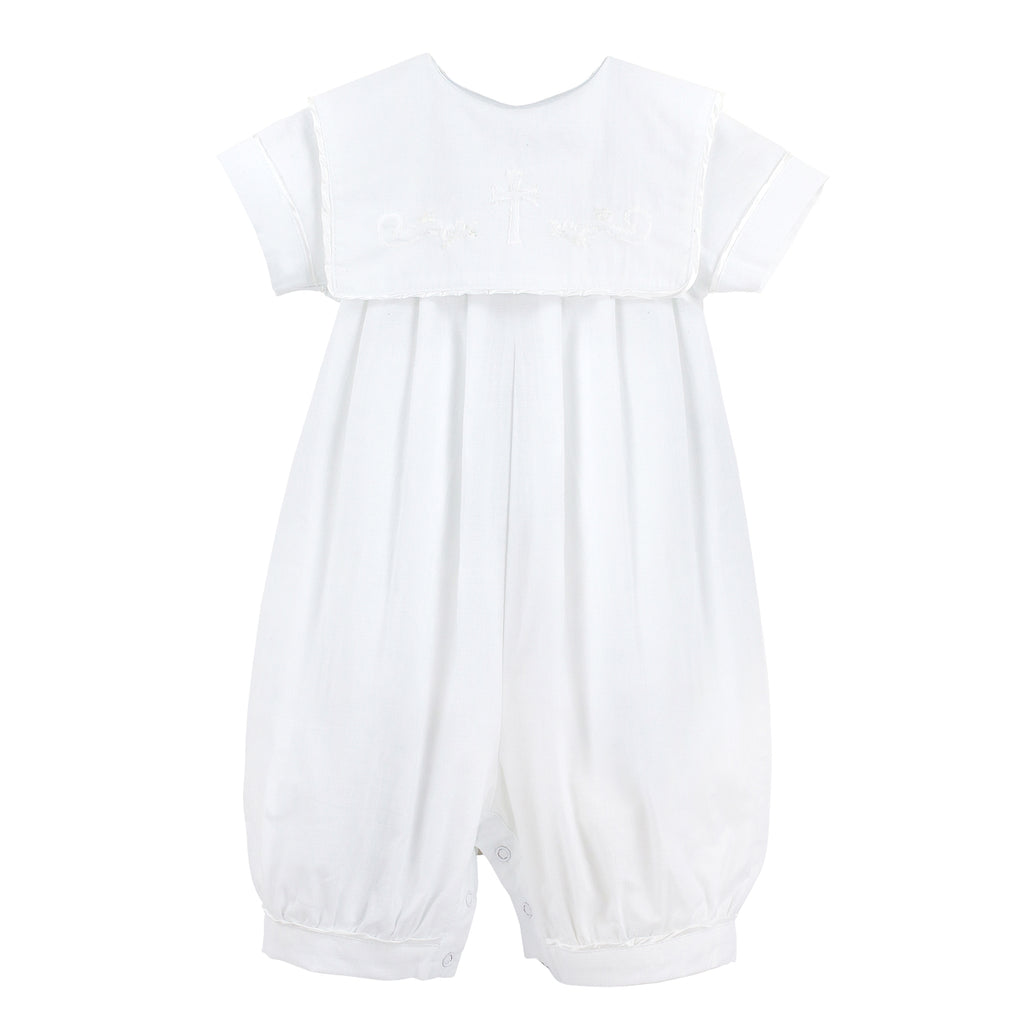 Wholesale Long Romper Embroidered Cross Baby Boy Christening Outfit 3