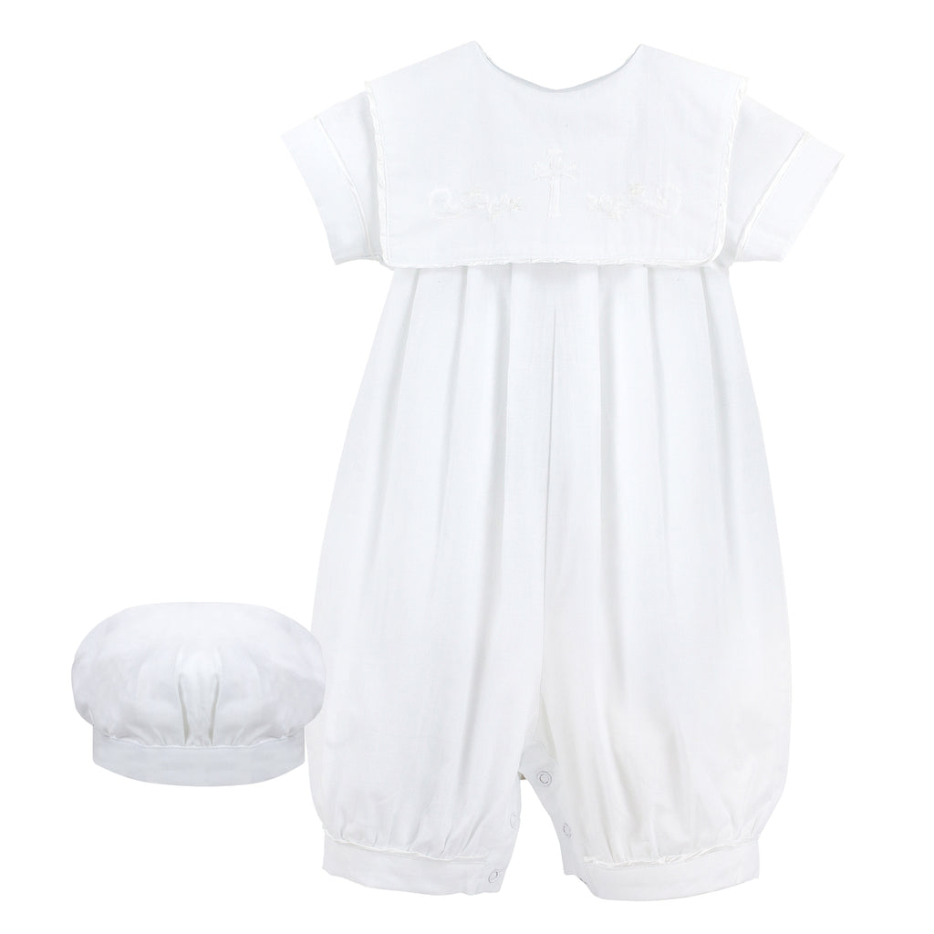 Wholesale Long Romper Embroidered Cross Baby Boy Christening Outfit