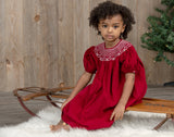 Wholesale Maroon Corduroy Bishop Short Sleeve Baby Girl Dress 2