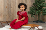 Wholesale Maroon Corduroy Bishop Short Sleeve Baby Girl Dress 3