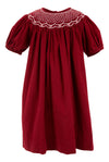 Wholesale Maroon Corduroy Bishop Short Sleeve Baby Girl Dress 4