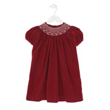 Wholesale Maroon Corduroy Bishop Short Sleeve Baby Girl Dress