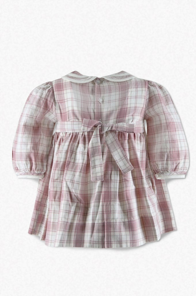 Wholesale Mauve Heathered Baby Girl Plaid Long Sleeve Dress 2