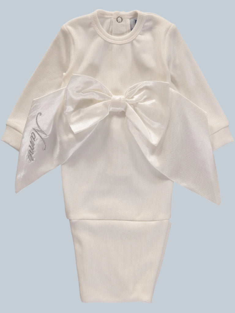Wholesale Newborn Receiving Swaddle Bow Bag White - Imagewear