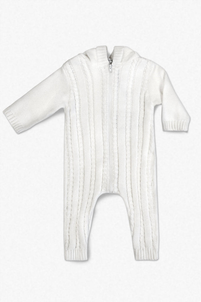 Wholesale Off-White Hooded Cable Baby Long Romper
