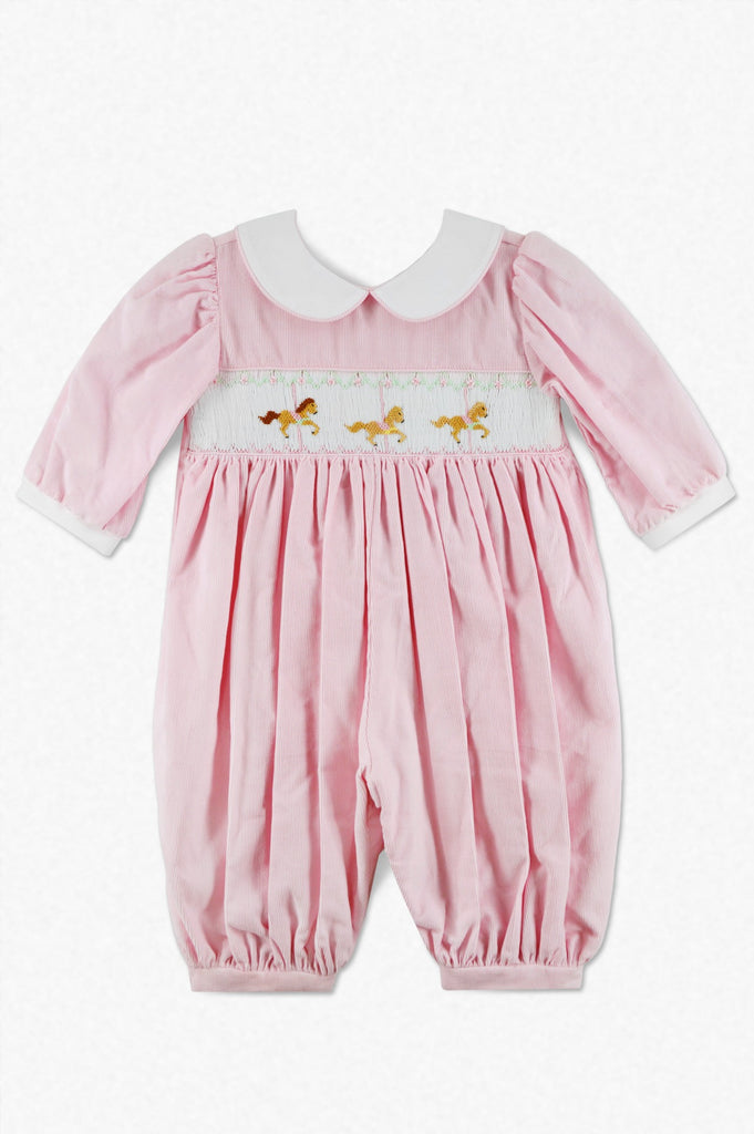 Pink Long Sleeve Baby Girl Romper with Horses