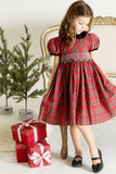 Wholesale Red Plaid Party Short Sleeve Yoke Dress 2