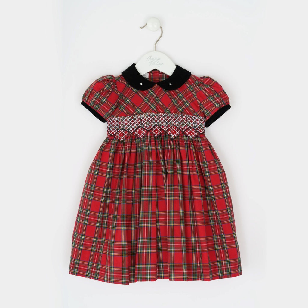 Wholesale Red Plaid Party Short Sleeve Yoke Dress