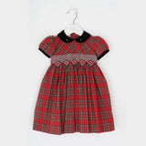 Wholesale Red Plaid Party Short Sleeve Yoke Dress