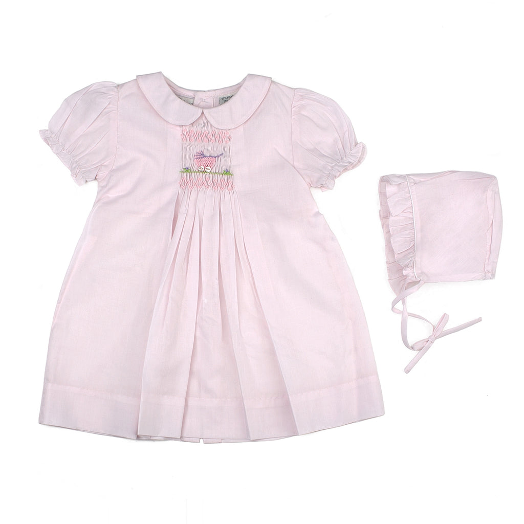 Wholesale Smocked Carriage One Size Only Baby Girl Day Gown and Hat Pink 3 - Imagewear