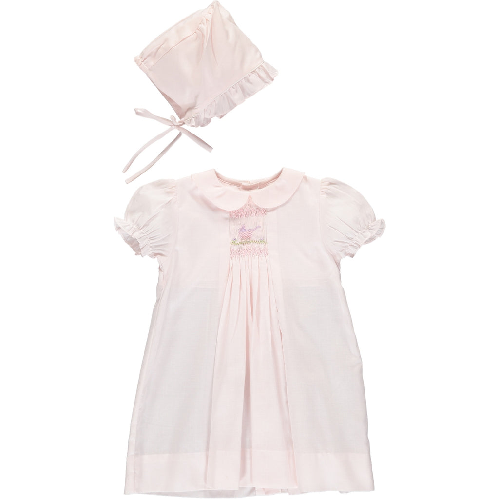 Wholesale Smocked Carriage One Size Only Baby Girl Day Gown and Hat Pink - Imagewear