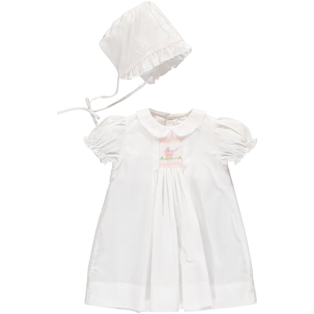 Wholesale Smocked Carriage One Size Only Baby Girl Day Gown and Hat White -Imagewear	