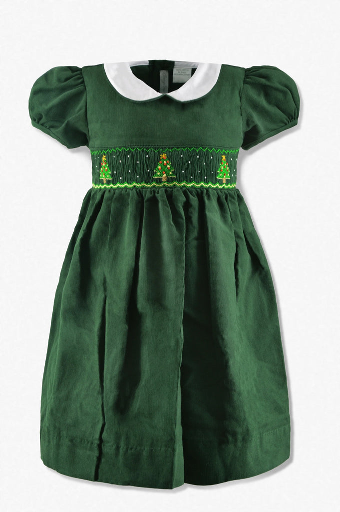 Wholesale Smocked Christmas Trees Baby Girl Short Sleeve Dress 2