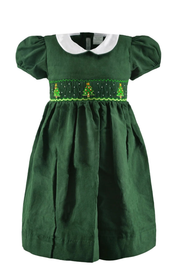 Wholesale Smocked Christmas Trees Baby Girl Short Sleeve Dress
