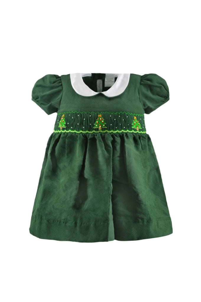 Wholesale Smocked Christmas Trees Baby Girl Short Sleeve Dress