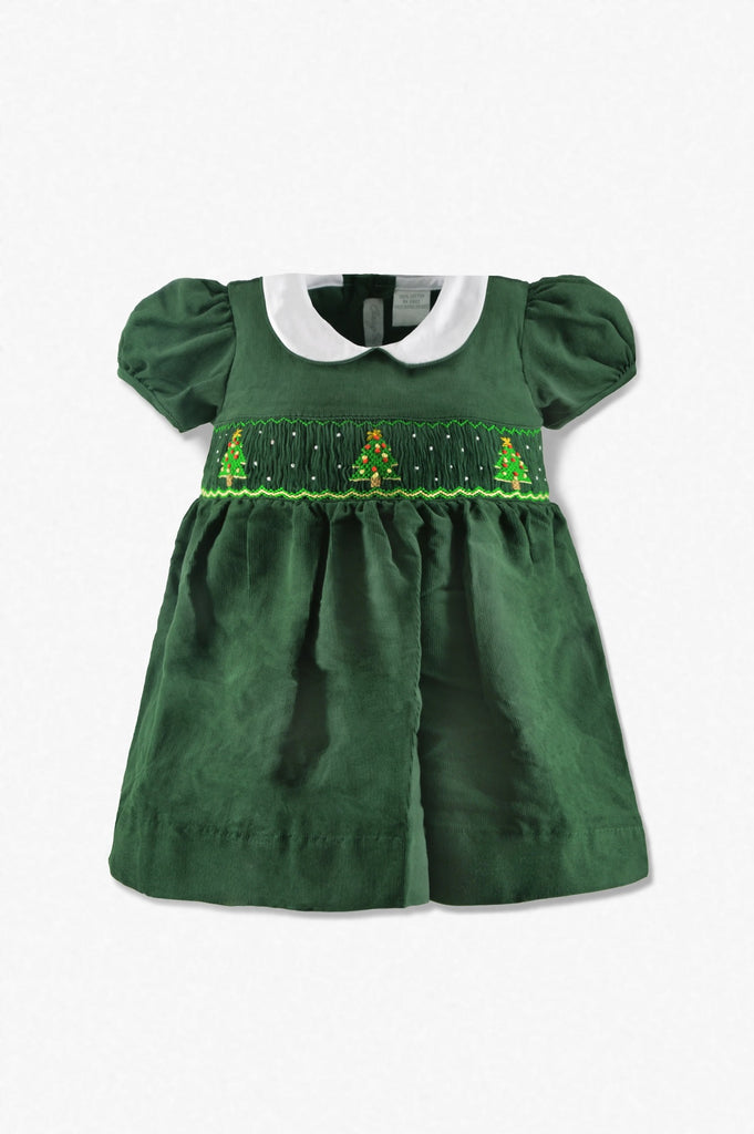 Wholesale Smocked Christmas Trees Baby Girl Short Sleeve Dress