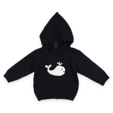 Wholesale Smocked White Whale Hooded Zip Back Baby Sweater Navy 2 - Imagewear