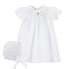  Baby Girls Hand Smocked Gold Cross Bishop Dress with Bonnet - White, , Carriage Boutique, Imagewear 