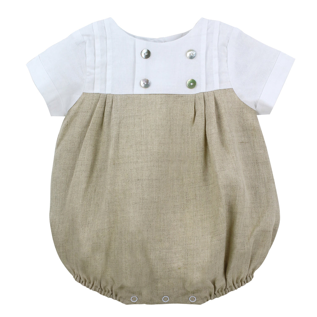 Tan Tuck Romper with Bonnet