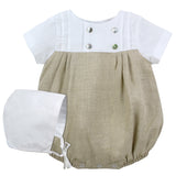Tan Tuck Romper with Bonnet