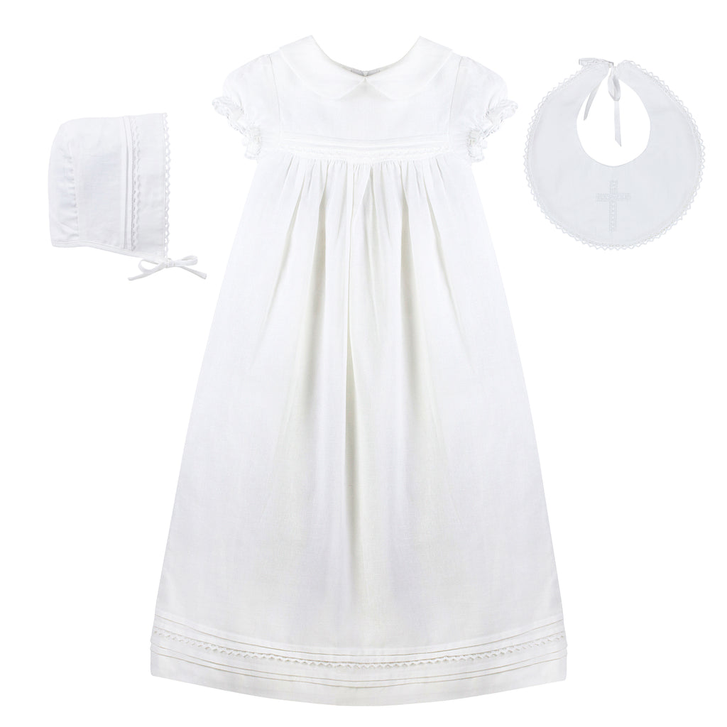 Baby White Tucks and Trim Gown with Bonnet