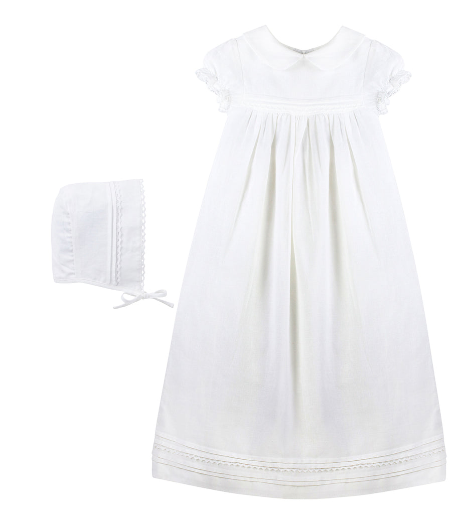  Baby White Tucks and Trim Gown + Bonnet, , Carriage Boutique, Imagewear 
