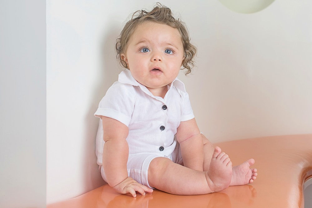 Wholesale Linen Collar White Baby Boy Romper 2 - Imagewear