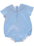 Wholesale Linen Pleated Blue Baby Boy Bubble Romper - Imagewear
