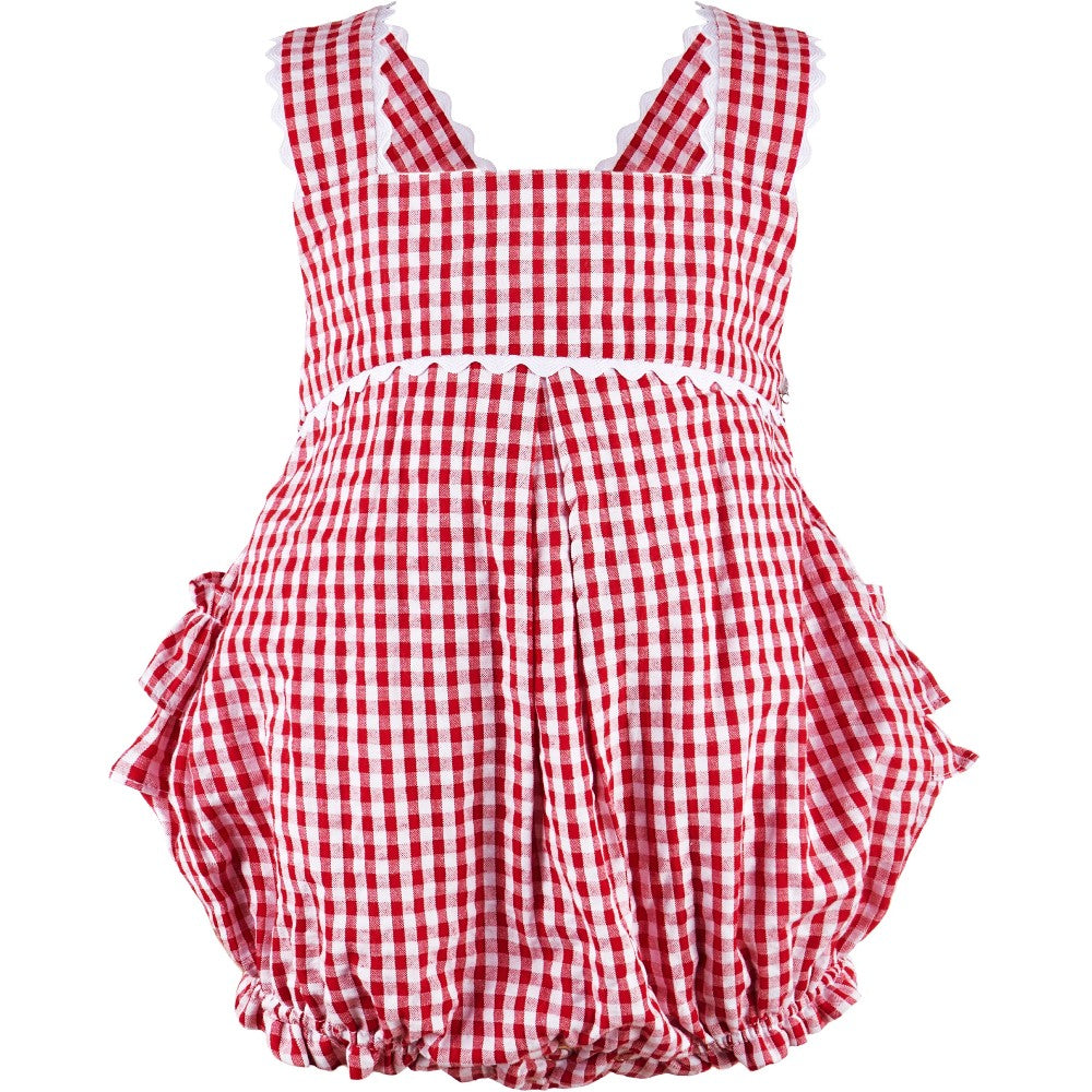 Monogram Check Baby Girl Bubble Romper Aqua Red - Imagewear