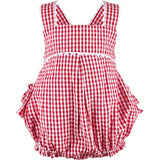 Monogram Check Baby Girl Bubble Romper Aqua Red - Imagewear