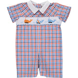Wholesale Plaid Shortall w/ Smocked Whales Baby Boy Romper - Imagewear