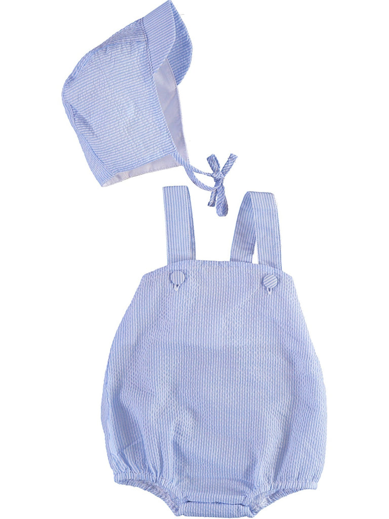 Wholesale Sleeveless Seersucker Baby Boy Bubble Romper with Hat - Imagewear
