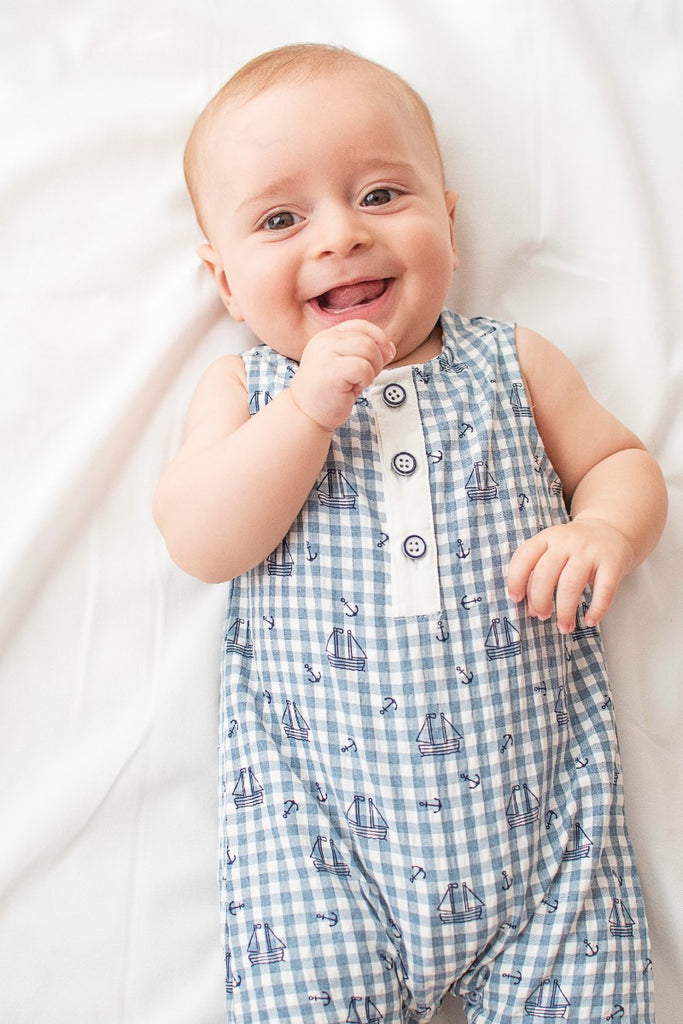 Sleeveless Nautical Boats Romper Blue - Imagewear