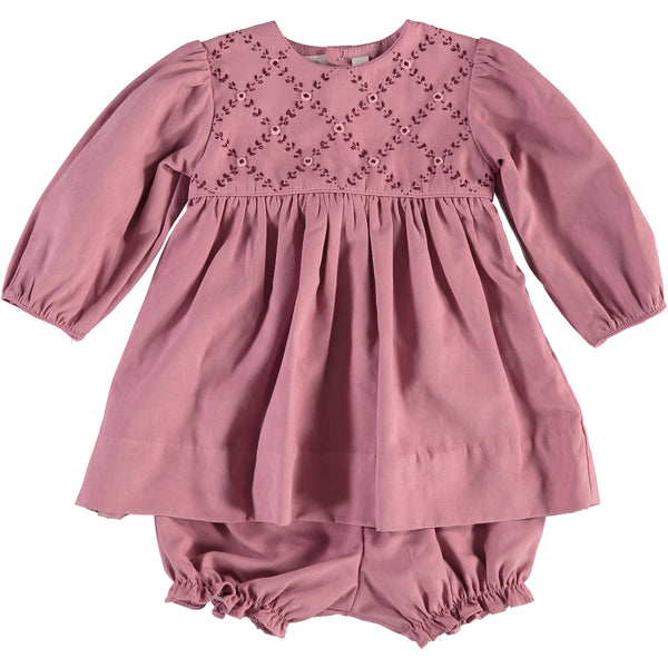 Sophisticated Suede Smocked Short Sleeves Yoke Baby Mauve Dress