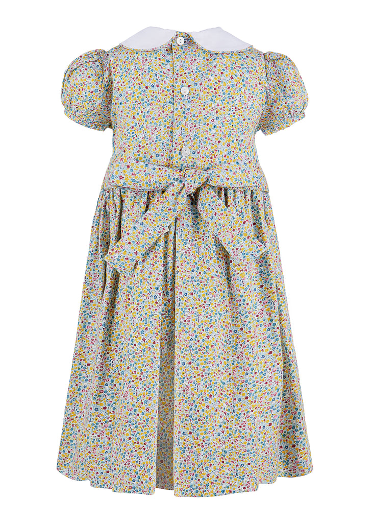 Green Full Floral Yoke Dress Toddler Back View - Imagewear