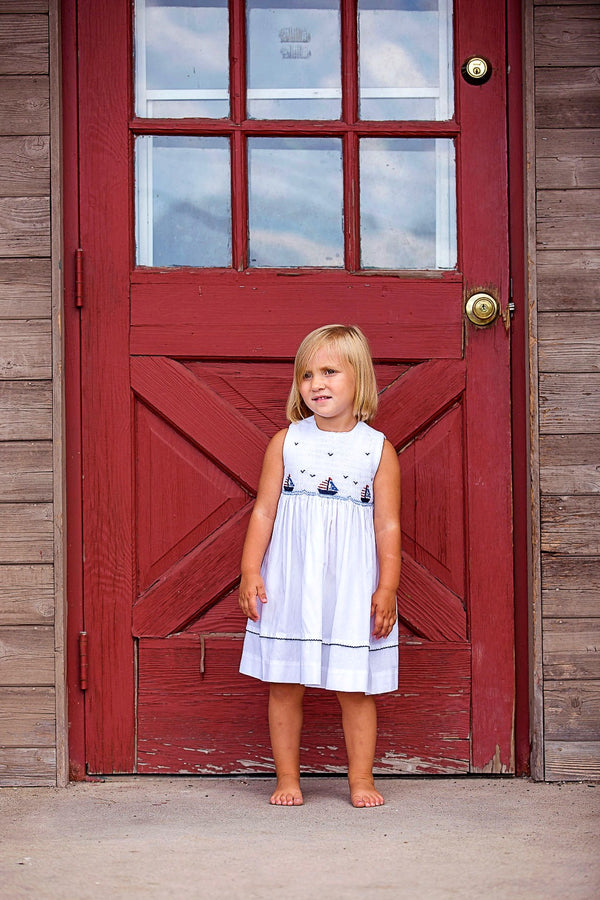 20032T-Smocked Freedom Boats White Toddler & Youth Dress
