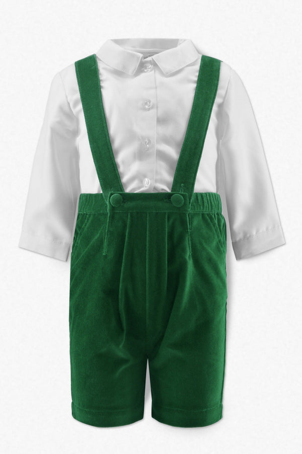 Wholesale Green Velvet Baby Boy Suspender Shorts Set